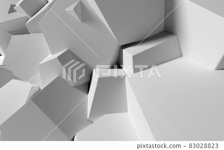 Abstract background with white 3D shapes flying in the light as a messy array or chaotic structure for any pastel backdrop. 3D illustration Abstract background with white 3D shapes flying in the light as a messy array or chaotic structure for any pastel backdrop. 3D illustration 83028823
