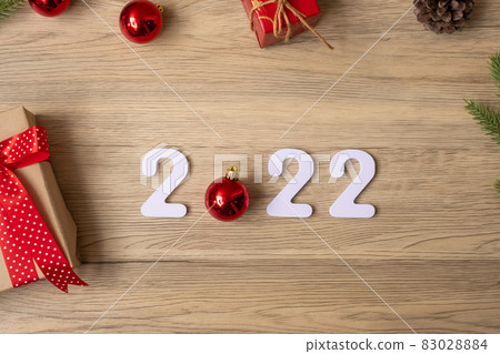 2022 Happy New Year with Christmas decoration. New Start, Resolution, Goals, Plan, Action and Mission Concept 83028884