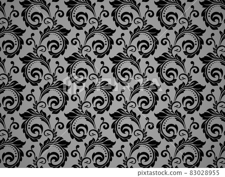 Flower pattern. Seamless black and gray ornament. Flower pattern. Seamless black and gray ornament. 83028955