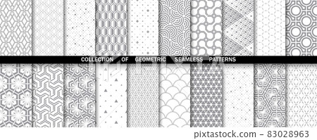Geometric set of seamless gray and white patterns. Simple graphics. 83028963