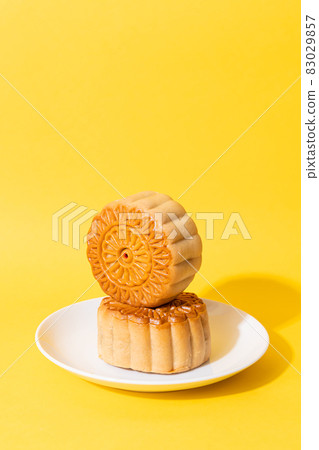 Chinese moon cake on plate Chinese moon cake on plate 83029857