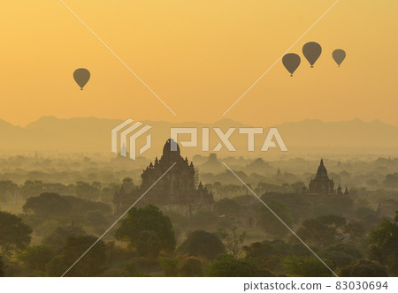 Beautiful sunrise scene in Bagan, Myanmar Beautiful sunrise scene in Bagan, Myanmar 83030694