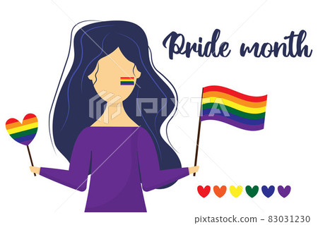 The girl holds the LGBT flag in her hands. Postcard for the month of pride. The girl holds the LGBT flag in her hands. Postcard for the month of pride. 83031230