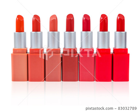 Different lipsticks set isolated on white background. Cosmetic product. Different lipsticks set isolated on white background. Cosmetic product. 83032789