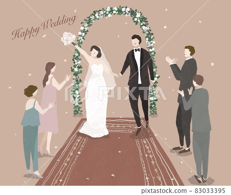 Bride and groom and attendees, applause, flower shower, wedding, wedding (Happy Wedding) 83033395