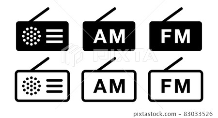 防災收音機 FM、AM 廣播矢量圖標插圖素材黑白 83033526