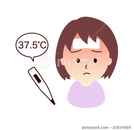 Illustration of a girl with a fever Illustration of a girl with a fever 83034989