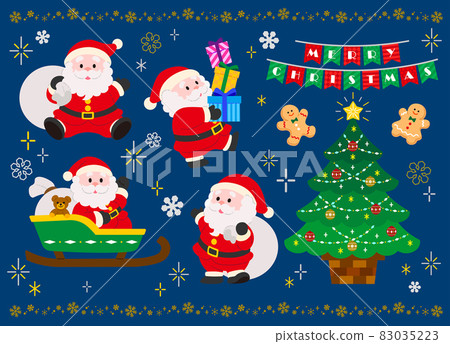Set of Santa Claus and Christmas decorations in various poses 83035223