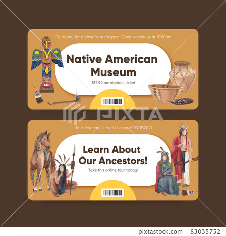 Ticket template with native american concept,watercolor style 83035752