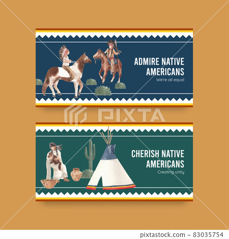 Twitter template with native american concept,watercolor style 83035754