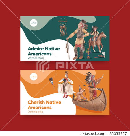 Twitter template with native american concept,watercolor style 83035757