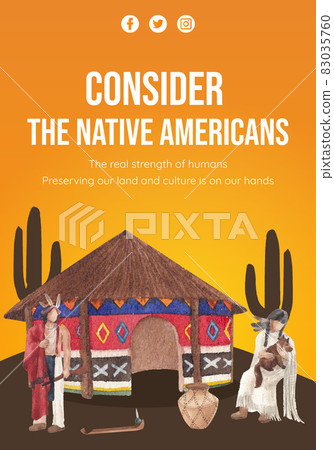 Poster template with native american concept,watercolor style 83035760