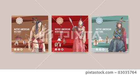 Banner template with native american concept,watercolor style 83035764