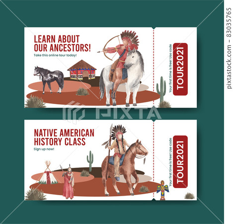 Ticket template with native american concept,watercolor style Ticket template with native american concept,watercolor style 83035765