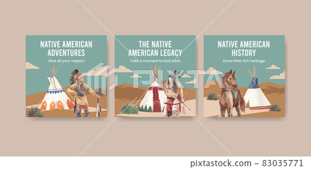 Banner template with native american concept,watercolor style Banner template with native american concept,watercolor style 83035771