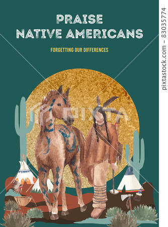 Poster template with native american concept,watercolor style Poster template with native american concept,watercolor style 83035774