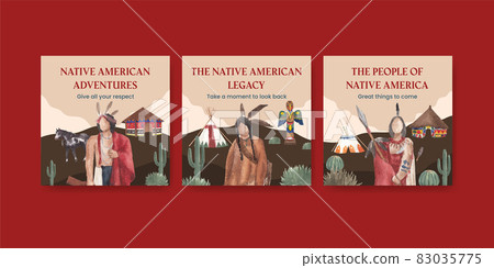 Banner template with native american concept,watercolor style Banner template with native american concept,watercolor style 83035775