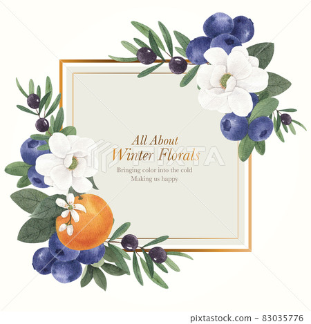 Wreath template with winter floral concept,watercolor style Wreath template with winter floral concept,watercolor style 83035776