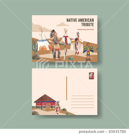 Postcard template with native american concept,watercolor style Postcard template with native american concept,watercolor style 83035780