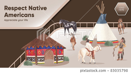Billboard template with native american concept,watercolor style Billboard template with native american concept,watercolor style 83035798