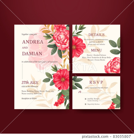 Wedding card template with winter floral concept,watercolor style 83035807