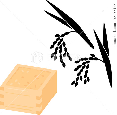 Silhouette of brown rice and rice ears in a box 83036187