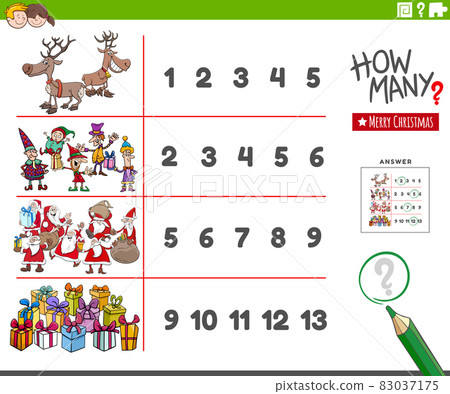 counting educational task with cartoon Christmas characters 83037175
