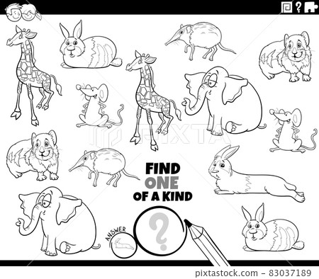 one of a kind game with cartoon animals coloring book page one of a kind game with cartoon animals coloring book page 83037189