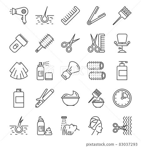 Hair styling icon set. Various hairdresser accessories. 83037293