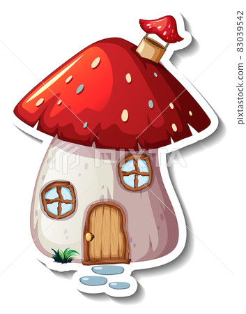 A sticker template with Mushroom house isolated 83039542