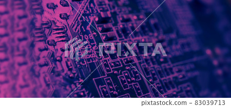 Semiconductor. cpu chip located on the green motherboard of the computer. Semi conductor motherboard circuit board. Hightech computer board with manufacture chip pcb technology. Smart phone iot chip. 83039713