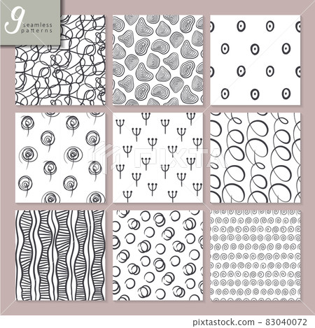 Set of nine hand drawn seamless abstract... - Stock Illustration ...
