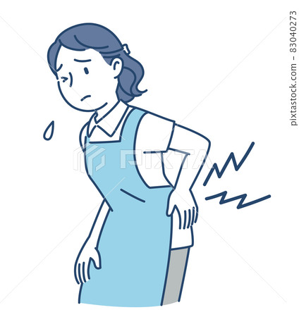 A woman in an apron rubbing her back with back pain 83040273