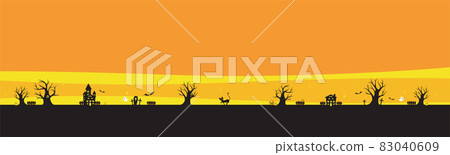 Halloween silhouette landscape (horizontal & orange) 83040609