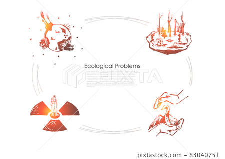 Ecological problems - saving of rare species, pollution, global wrming vector concept set Ecological problems - saving of rare species, pollution, global wrming vector concept set 83040751