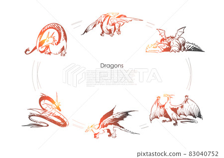 Dragons - different types of dragons vector concept set Dragons - different types of dragons vector concept set 83040752