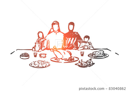 Family dinner concept sketch. Hand drawn isolated vector illustration Family dinner concept sketch. Hand drawn isolated vector illustration 83040862