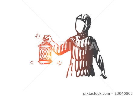 Ramadan religious holiday concept sketch. Hand drawn isolated vector illustration 83040863