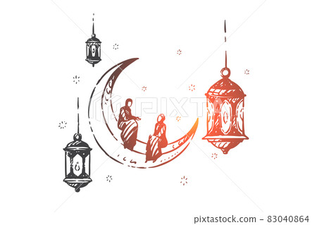 Ramadan religious holiday concept sketch. Hand drawn isolated vector illustration Ramadan religious holiday concept sketch. Hand drawn isolated vector illustration 83040864