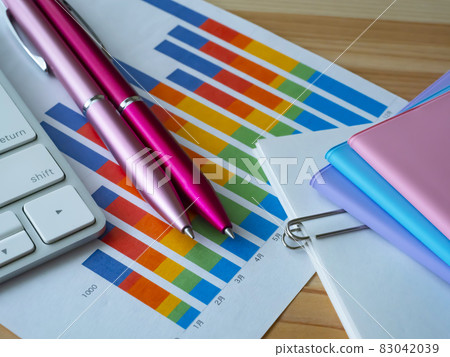Business image, graph, documents, keyboard, notebook, women 83042039