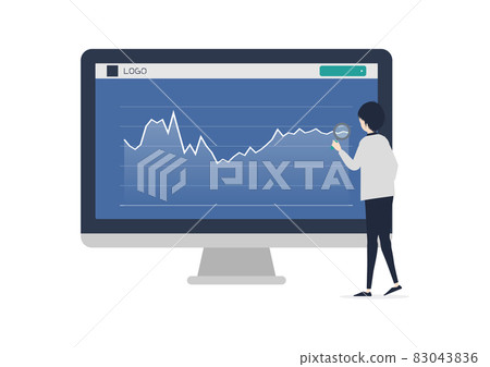 Illustration material of a Japanese man who analyzes trends with a hierarchical graph Illustration material of a Japanese man who analyzes trends with a hierarchical graph 83043836