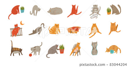 Funny cute cats set bundle illustration vector 83044204