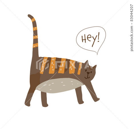 Cute cat walking saying hey hello vector illustration Cute cat walking saying hey hello vector illustration 83044207