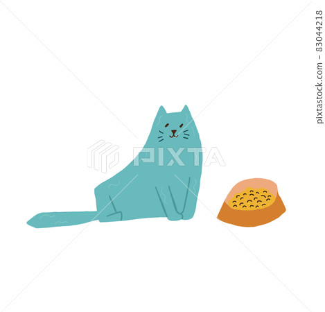 Cute cat near food plate sticker social media 83044218