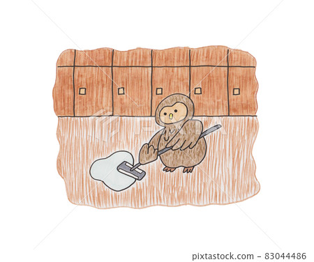 Owl cleaning the dressing room Owl cleaning the dressing room 83044486