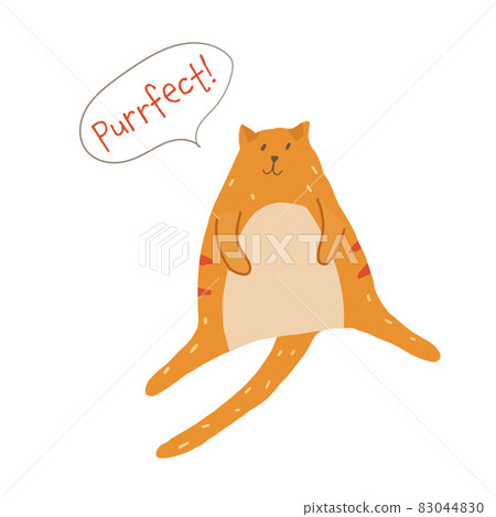 Cute chubby cat sitting saying perfect vector illustration Cute chubby cat sitting saying perfect vector illustration 83044830