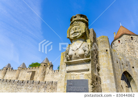The Bust of the Famous Lady Carcas at the entrance of the citadel of Carcassonne and in legend the namesake of the city. 83044862