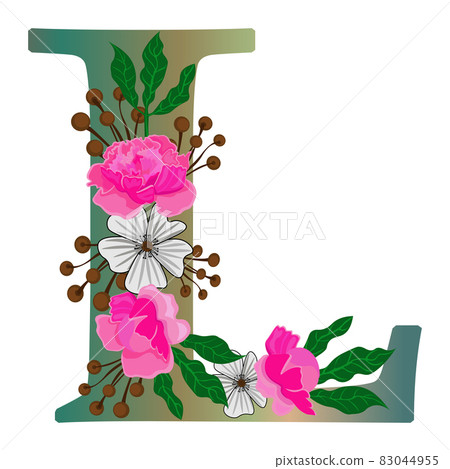 Letter L with flowers, isolated on white background. Isolated object, vector. Letter L with flowers, isolated on white background. Isolated object, vector. 83044955