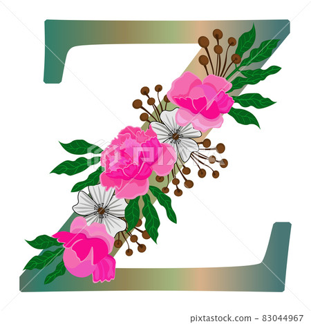 Letter Z with flowers, isolated on white background. Isolated object, vector. 83044967