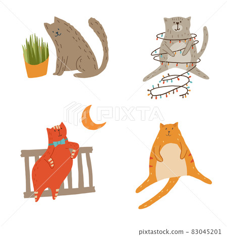 Set of four funny cats flat cartoon style 83045201